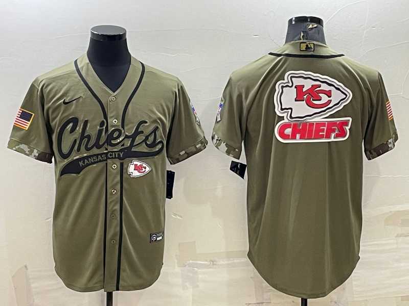 Mens Kansas City Chiefs Olive Salute to Service Team Big Logo Cool Base Stitched Baseball Jersey